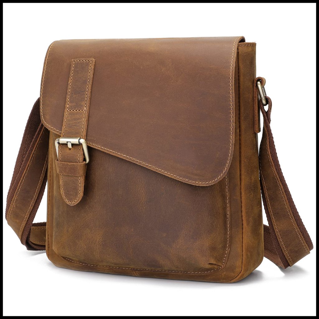 Vintage Leather Messenger Bag Adjustable Crossbody Anti-Theft Waterproof Casual